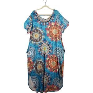 Kancystore Size 3X Short Sleeve Nightgown Shirt Blue Boho Medallion Comfy Lounge